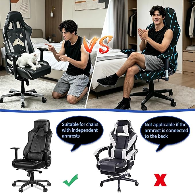 Gaming Chair Covers Slipcovers, 3D Printing Stretchable Elastic Computer Reclining Gaming Chair Seat Cover with Armrest Cover (No Chairs)(N)