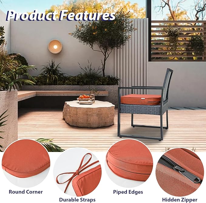 IPYNBAP Outdoor Chair Cushions Set of 4 -Waterproof Outdoor Seat Cushions for Patio Furniture, Patio Chair Cushion with Handle and Ties, Out Door Chair Pads,18.5x16x3-Round, Spice