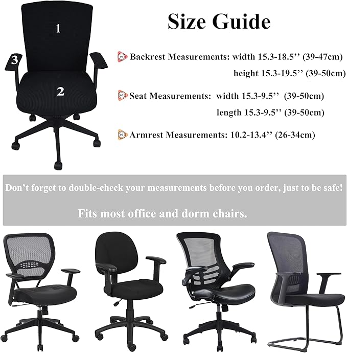 Office Chair Covers 4 Pcs Stretchable Computer Chair Cover Desk Accessories Office Supplies Armrest Seat Slipcovers Desk Decor (Black)