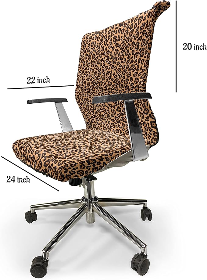 Ambesonne Peach Color Leopard Print Office Chair Cover, Orange Color Leopard Pattern Illustration Exotic Pattern, Stretchable Decorative Universal Size High Back Printed Slipcover, Orange and Black