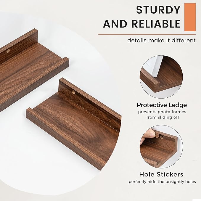 FLYJOE Picture Ledge Shelf, Floating Shelves Set of 2, 40 Inches Nursery Book Shelves for Toys Storage, Kids Bookshelf Wall Mounted for Living Room Bedroom Decor Books Photo Frames, Walnut