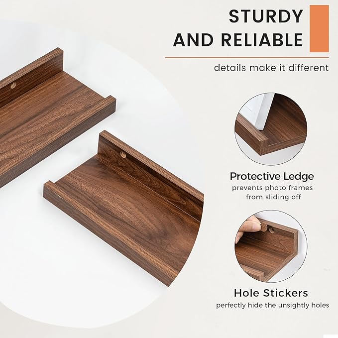 FLYJOE Picture Ledge Shelf, Floating Shelves Set of 2, 44 Inches Nursery Book Shelves for Toys Storage, Kids Bookshelf Wall Mounted for Living Room Bedroom Decor Books Photo Frames, Walnut