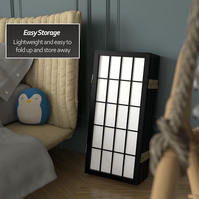2 ft. Short Desktop Window Pane Shoji Screen - Black - 8 Panels