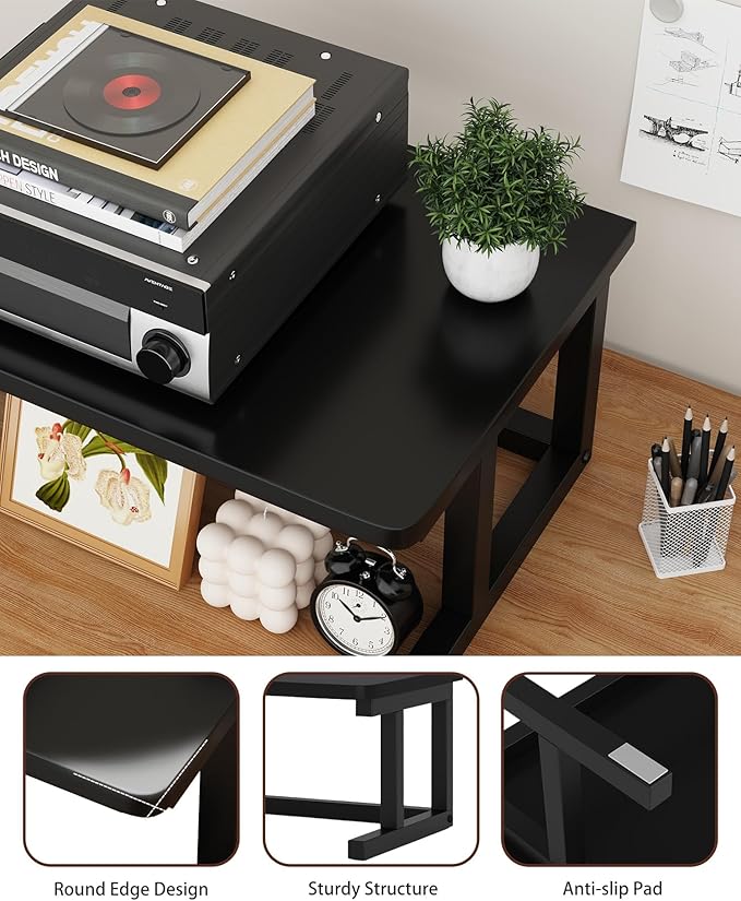 Desktop Printer Stand, 19.7″x 15.7″ 2-Tier Large Printer Shelf fit 3D Laser Printer/Scanner/Fax Machine, Industrial Storage Rack for Home Office Storage, Black P5040-B