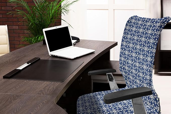 Ambesonne Folk Art Office Chair Cover, Talavera Tile Like Pattern Along Floral Ornaments and Abstract Forms, Stretchable Decorative Universal Size High Back Printed Slipcover, Azure Blue