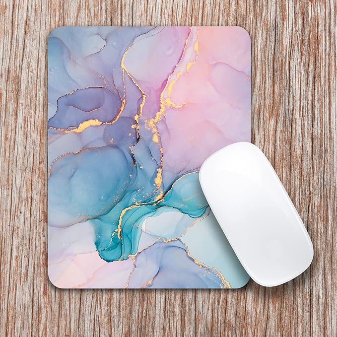 Audimi Small Mouse Pad 6 x 8 Inch, Mini Mouse Pad Thick for Laptop Wireless Mouse Home Office Travel, Portable & Washable (Colorful Marble)