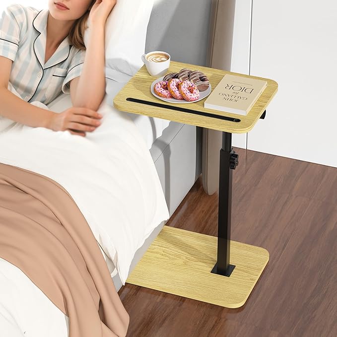 360° Swivel Sofa Side Table for Couch - Set of 2 - Adjustable Height Laptop Table for Work, TV Trays Table for Snacks Reading fits Bed Chair with Phone & Tablet Slot