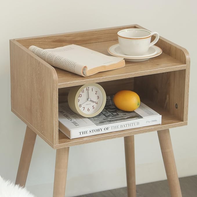 MaxSmeo End Tables Set of 2, Mid Century Modern Side Table Bedroom with Storage, Small Nightstands Set of 2 with Solid Wood Legs for Living Room, Office Small Spaces (Rustic Walnut)
