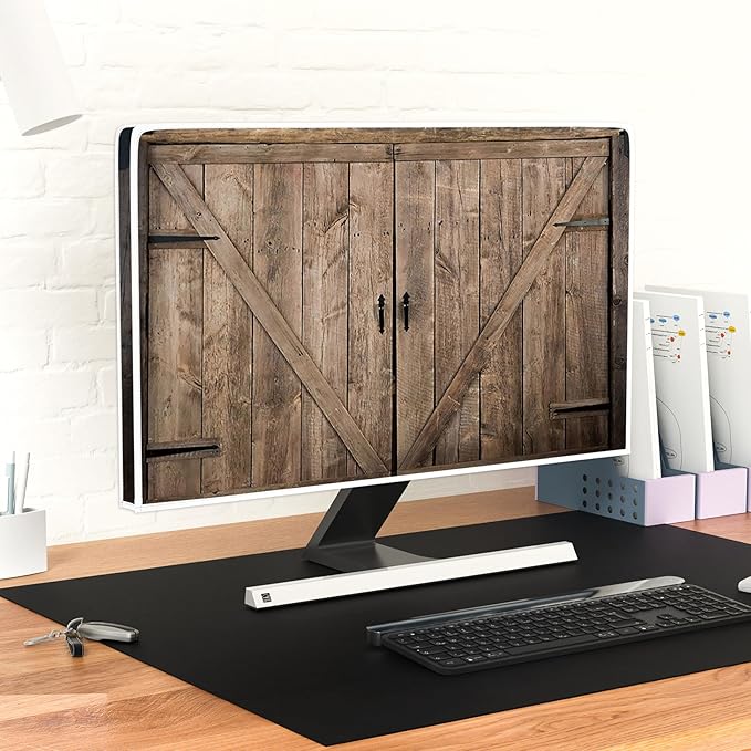 Retro Wooden Gate Waterproof 37,38,39 Inch Screen TV Cover Anti-Static Dustproof Protective Cover Old Barn Door Television Covers for Desktop TVs Hanging TV Protector LCD LED PC