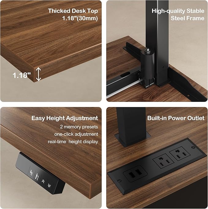 ModernMate 63" Standing Desk with File Cabinet, Privacy Panel, AC/USB, 1.18" Desktop, Executive L Shaped Height Adjustable Electric Stand Up Desk, Home Office Table with 3 Drawers, Black Walnut