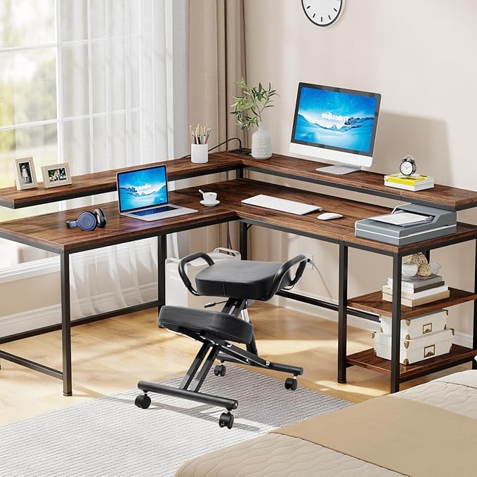 Ergonomic Kneeling Chair, Height Adjustable Stool for Home and Office, PU Kneeling Chair for Desk to Relieve Back Discomfort, Thick Moulded Foam Cushions Brake Casters