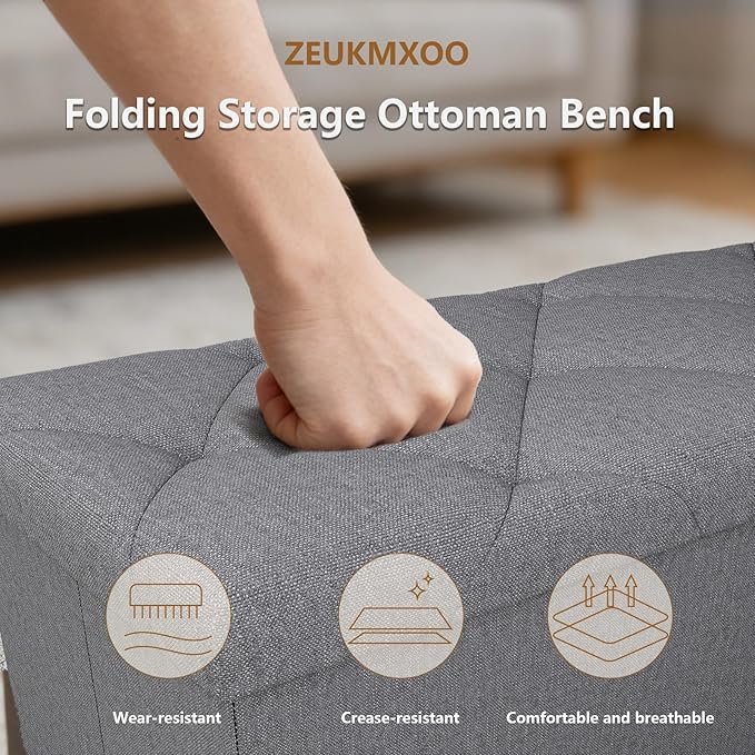 Folding Ottoman with Storage Bench,Storage Ottoman Bench,30 Inches Ottoman Foot Rest,End of Bed Bench,Support 660LBS Foot Rest Stool for Living Room,Bedroom,Home Office,Dark Gray（30Wx15Dx15H