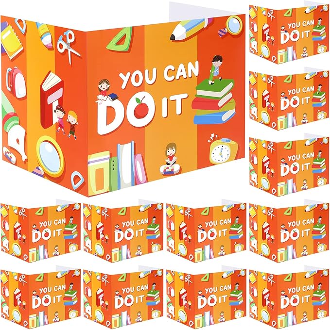 Zhehao 12 Pcs Desk Dividers for Students, Privacy Folders Boards Bright Colored Testing Dividers Panels for School Classroom Student Teacher Desks, 15.76 x 13.3 x 11.8 Inches(You Can Do It)