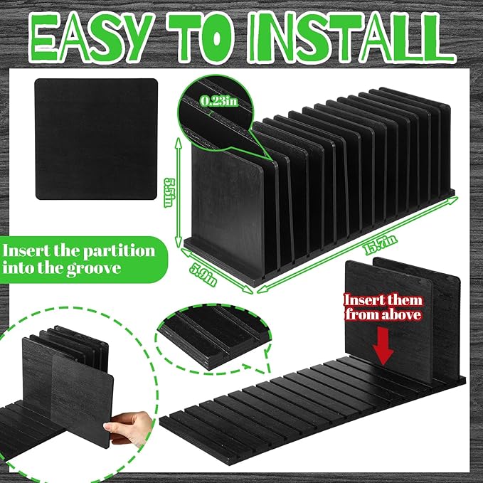 Threehoney Desk File Organizer 15 Compartments Vertical File Organizer Wood Mail Holders Countertop Letter Sorter Desktop Mail Paper Holder Folder Filing Cell Phone Document Storage Tray(Black)