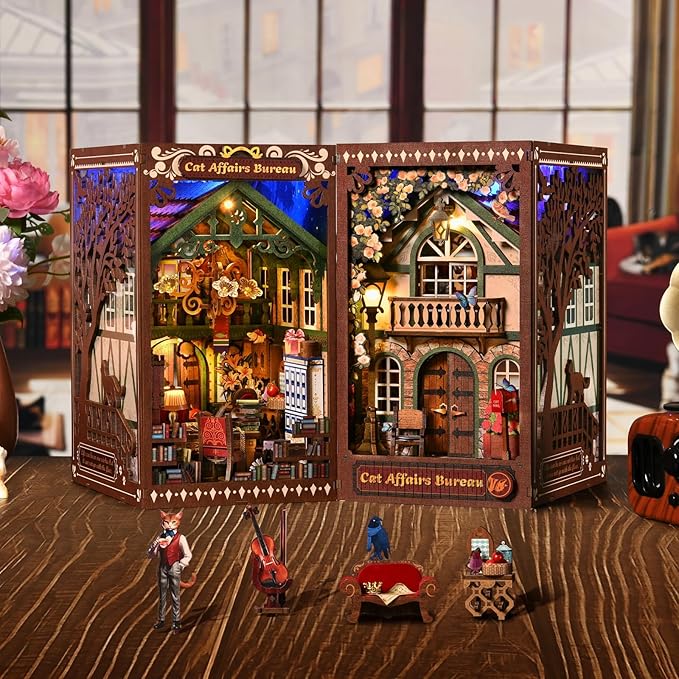 Book Nook Kit, Book Nook Kits for Adults DIY Booknook Model Build, DIY 3D Wooden Puzzle Bookend Booknook Bookshelf Insert Miniature Dollhouse Kit for Home Decoration