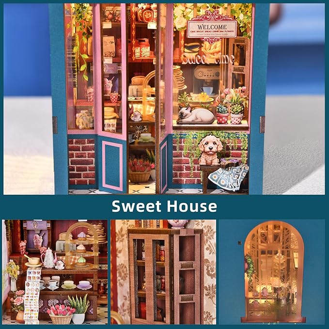 Book Nook Kit, Book Nook Kits for Adults DIY Booknook Model Build, DIY 3D Wooden Puzzle Bookend Booknook Bookshelf Insert Miniature Dollhouse Kit for Home Decoration