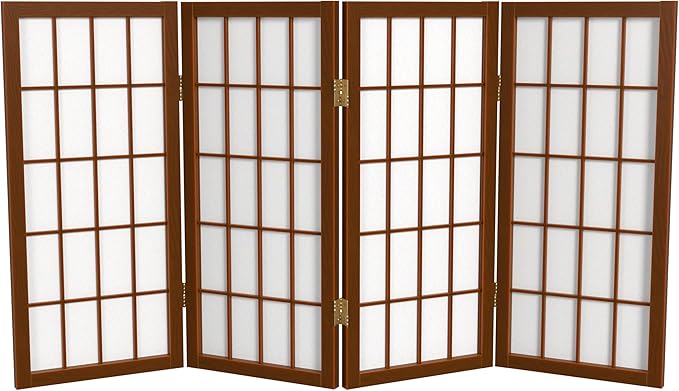 2 ft. Short Desktop Window Pane Shoji Screen - Walnut - 4 Panels