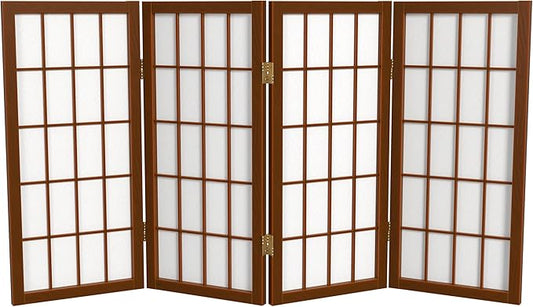 2 ft. Short Desktop Window Pane Shoji Screen - Walnut - 4 Panels