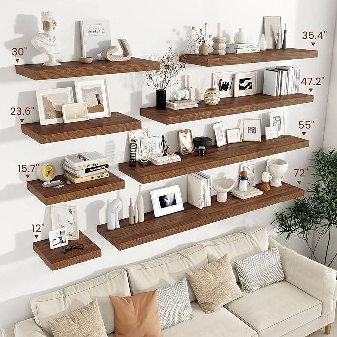 Vivelove Wide Floating Shelves for Wall 12 Inch Deep, 12" X 12" X 2" Floating Shelf, 2 Inch Thick Shelf for Living Room Bathroom Bedroom Kitchen Book Room, Rustic Farmhouse Decor Set of 2, Walnut