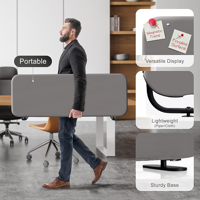 DECOLAB Desk Dividers, Standing Table Divider Panel for Home, Office, Student, Classroom, Freestanding, Anti-Scratch, 48"x18", Sterling