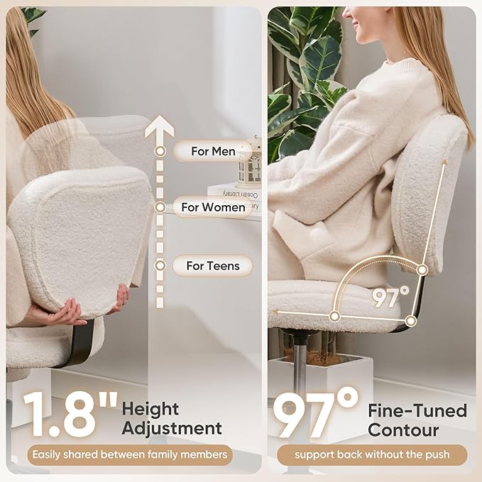 Criss Cross Office Chair with Wheels, Adjustable-Height Backrest & Swivel Footrest, Ergonomic Cross Legged Office Chair with Leg Rest for Kneeling Meditation Yoga ADHD (Beige Teddy Fleece)