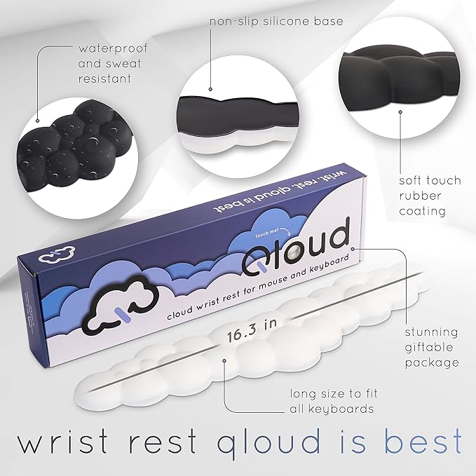Cloud Keyboard Wrist Rest – Create-ables Qloud Cloud Wrist Rest for Computer Keyboard and Mouse, Ergonomic Memory Foam Wrist Pad with Non-Slip Base, Includes Cloud Mouse Pad – Slate Blue