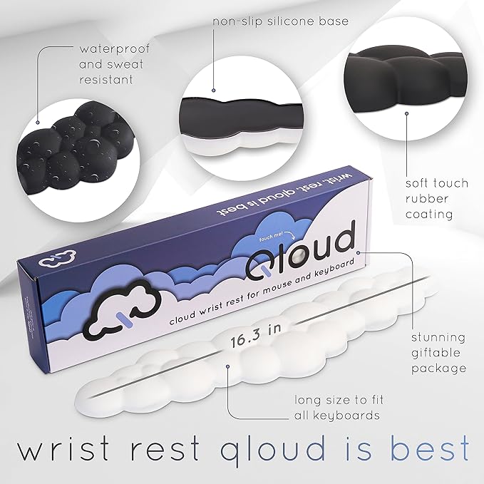 Black Cloud Keyboard Wrist Rest – Create-ables Qloud Black Wrist Rest for Computer Keyboard and Mouse, Ergonomic Memory Foam Wrist Pad with Non-Slip Base, Includes Cloud Mouse Pad