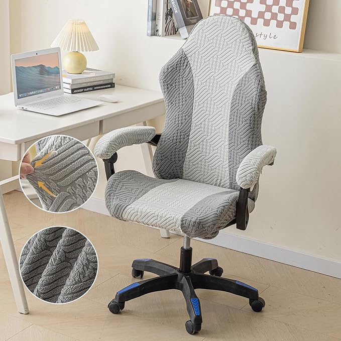 Gaming Chair Cover - Stretchable Machine Washable Fabric Computer Chair Seat Slipcovers Fits Most Office/PC Chairs & Racing Style Seats (NO Chair)