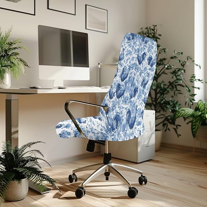 Talayituse Blue Rooster Chicken Print Office Chair Covers, Stretch Computer Chair Cover, Universal Boss Chair Covers Modern Simplism Style High Back Chair Slipcover, Small