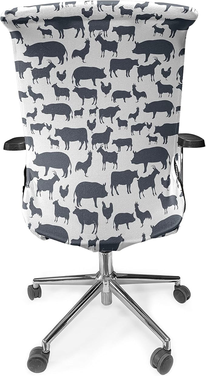 Ambesonne Cattle Office Chair Cover, Farm Animals Silhouette Background Style Pattern for Agriculture Theme, Stretchable Decorative Universal Size High Back Printed Slipcover, Blue Grey