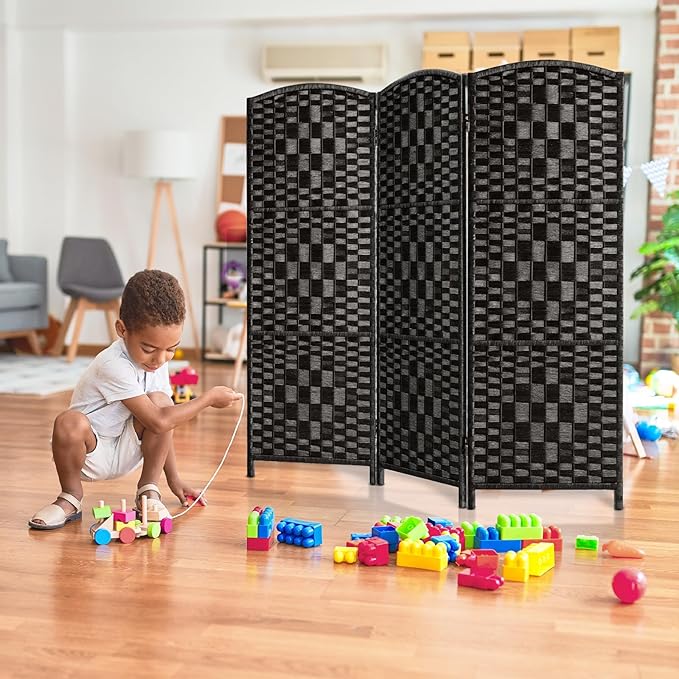 HALLYBEE Small Room Divider, Privacy Screen, Short Room Dividers and Folding Privacy Screens, Foldable Temperary Wall Partitions, 3 Panel Black Space Separation Separator