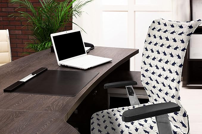 Ambesonne Anchor Office Chair Cover, Aquatic Pattern with Sharks and Anchors Contemporary Classical Modern Fish Animal, Stretchable Decorative Universal Size High Back Printed Slipcover, Indigo White