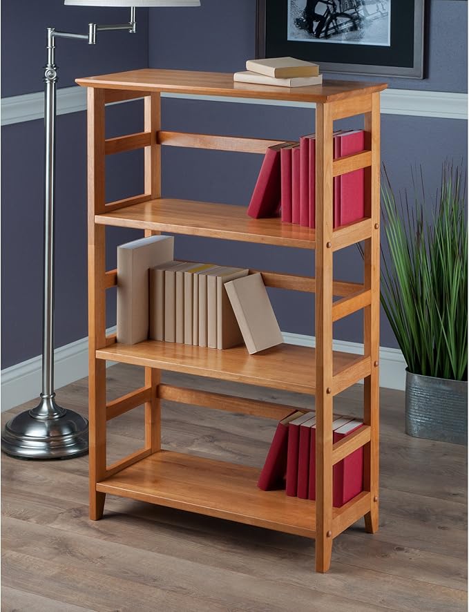 Winsome Studio 3-Tier Bookshelf, 42" in Honey Pine, Classic Display Bookcase, Functional & Stylish Shelving Unit for Convenient Home Storage in Living Room, Bedroom, Office, Dorm