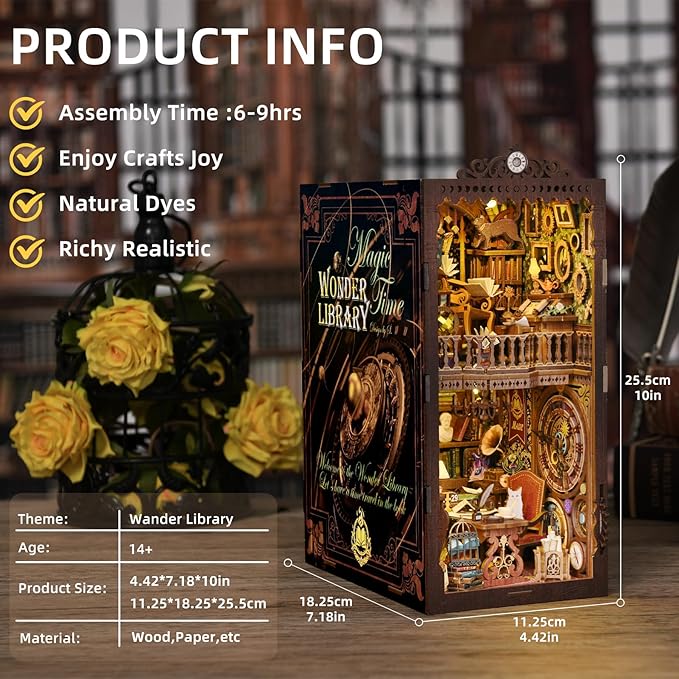 Book Nook Kit, Book Nook Kits for Adults DIY Booknook Model Build, DIY 3D Wooden Puzzle Bookend Booknook Bookshelf Insert Miniature Dollhouse Kit for Home Decoration