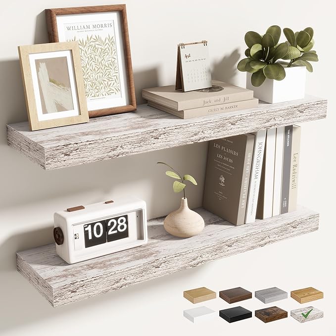 Acovy 24 Inch Floating Shelves for Wall 2 Pack, 24" Wall Shelves for Books, Storage, Decor, Wall Mounted Floating Shelf with Invisible Brackets for Kitchen, Living Room, Rustic