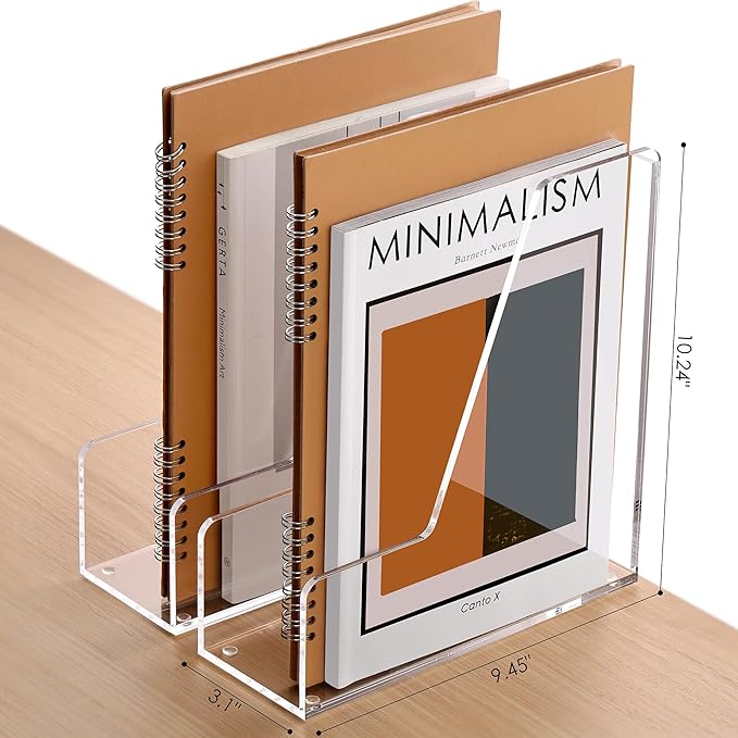 SANRUI 4 Pack Vertical File Holder, Acrylic Desk Organizer Magazine File Sorter for Magazines, Binders, Notebooks, Envelopes, Multi-Purpose Clear Document Organizer Rack