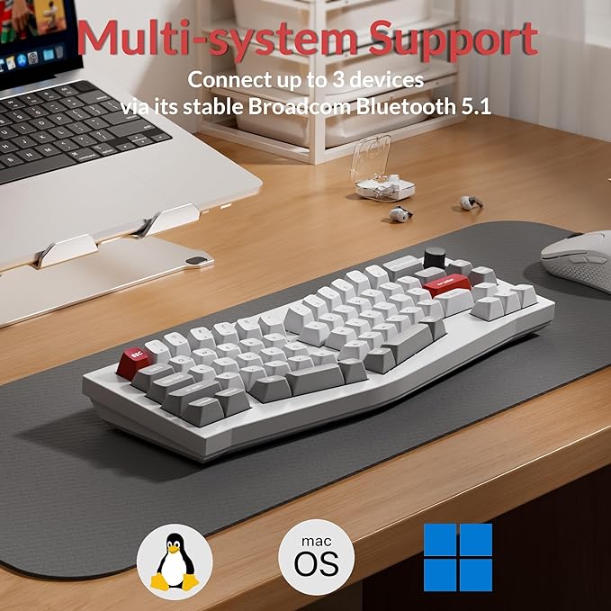 Keychron Q8 Pro 65% Alice Layout Wireless Custom Mechanical Keyboard, Bluetooth/Wired, QMK/VIA Programmable, Hot Swappable Ergonomic Aluminum RGB Backlit for Mac Windows Linux-White