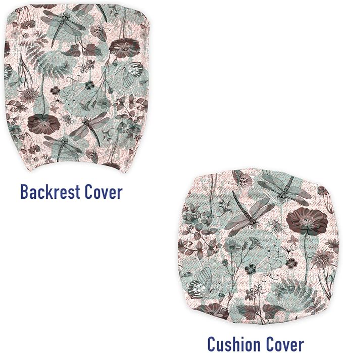 Ambesonne Flower Office Chair Slipcover, Vintage Style Botanical Composition with Floral Blossoms Dragonflies Flora and Fauna, Protective Stretch Decorative Fabric Cover, Standard Size, Teal Brown
