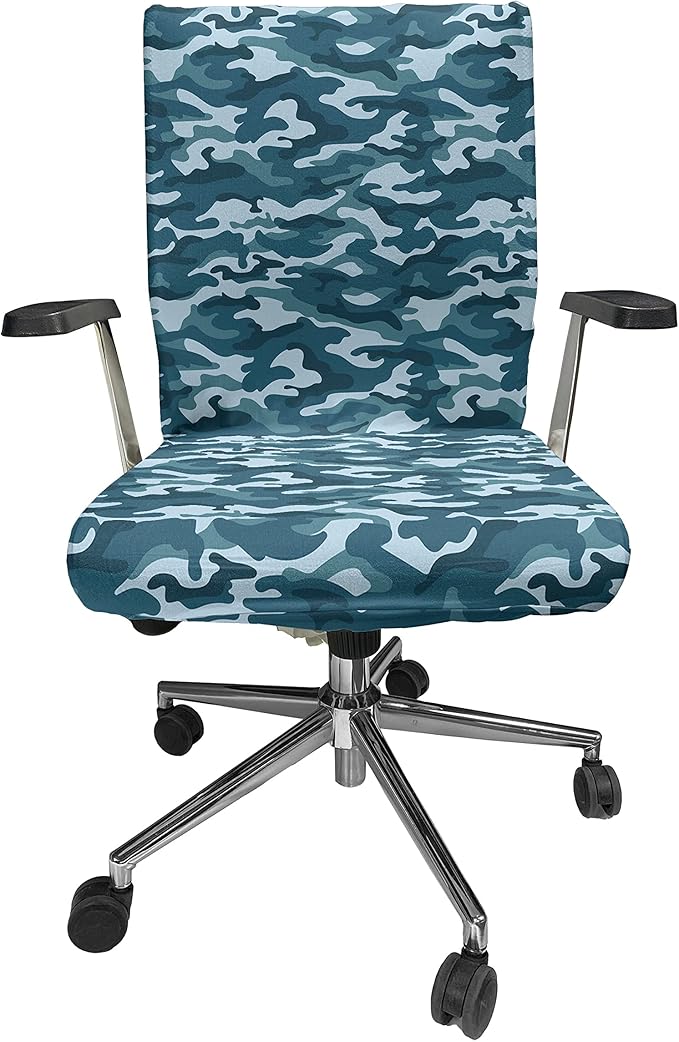 Ambesonne Camo Office Chair Cover, Camouflage Theme in Oceanic Colors Sea Water Inspired Illustration, Stretchable Decorative Universal Size High Back Printed Slipcover, Slate Blue
