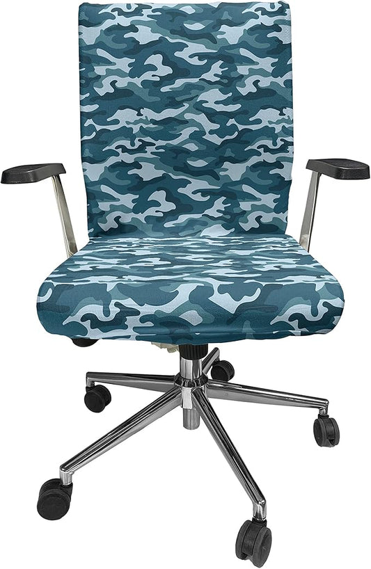Ambesonne Camo Office Chair Cover, Camouflage Theme in Oceanic Colors Sea Water Inspired Illustration, Stretchable Decorative Universal Size High Back Printed Slipcover, Slate Blue