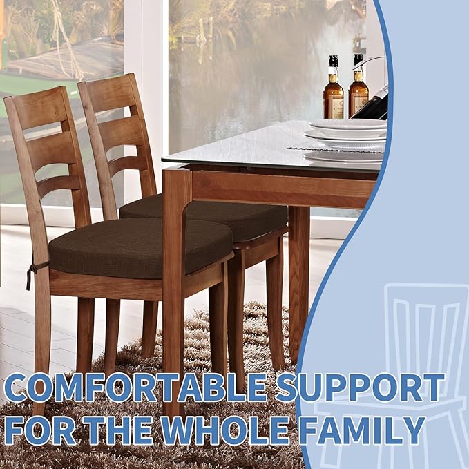 BUYUE Thickened 2.5" Dining Chair Cushions Set of 6, U-Shape High Density Foam Comfortable Chair Pads for Kitchen, Slip Resistant Indoor Seat Cushions (6 PCS, Chocolate)