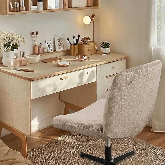 Criss Cross Chair Cover Armless Chair Slipcover Office Desk Chair Covers Velvet Embossing Mid Back Wide Seat Accent Chair Covers for Computer Chairs and Vanity Chairs(Velvet-Camel)