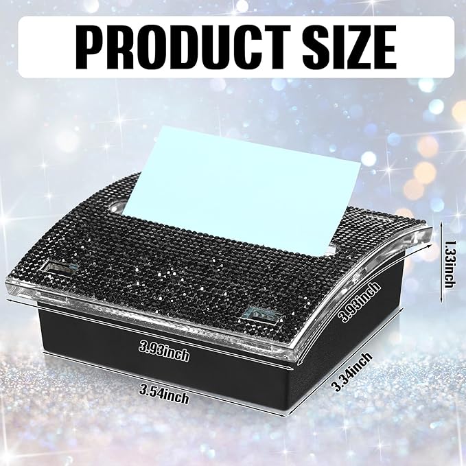 Eersida Rhinestone Self Stick Note Pad Holders 4 x 4 Inches Black Cute Note Holder Sticky Dispenser Bling Memo Stick Dispenser for Office Employee Coworkers Gifts Home Desk Supplies