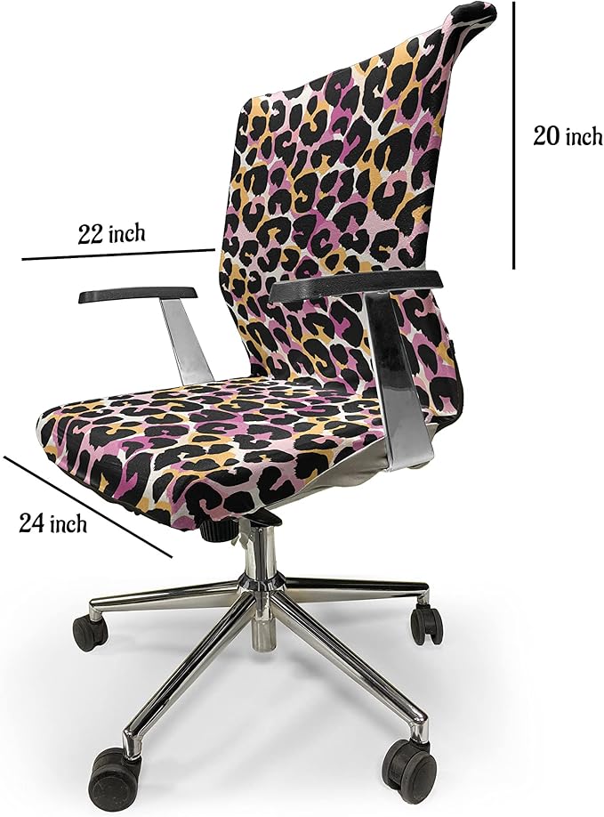 Ambesonne Leopard Print Office Chair Cover, Abstract Wild Exotic Animal Skin Pattern in Style with Vibrant Color, Stretchable Decorative Universal Size High Back Printed Slipcover, Pink Black