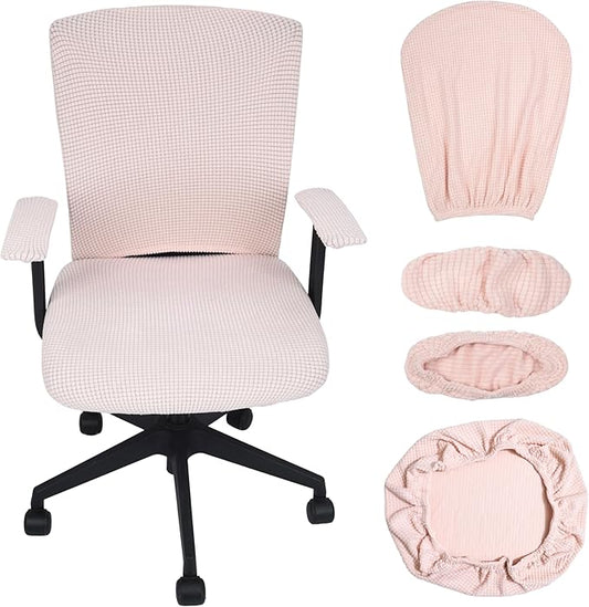 Office Chair Covers 4 Pcs Stretchable Computer Chair Cover Desk Accessories Office Supplies Armrest Seat Slipcovers Desk Decor (Light Pink)