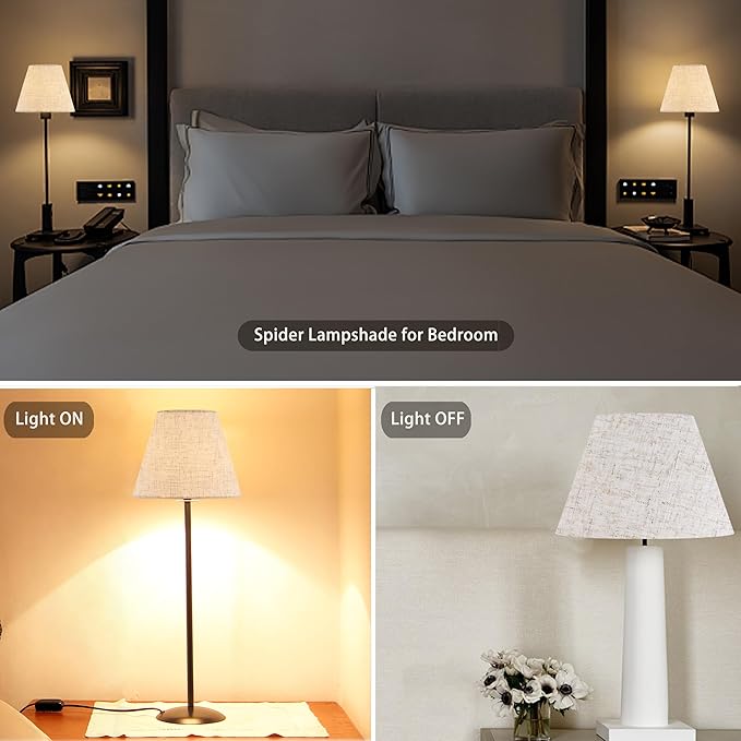 GO&SO 9" Lamp Shades Set of 2 Small Mini,5"×9"×6.4" Spider Lampshades for Table Lamps Oatmeal Beige Lampshade Replacement,Modern Lamp Shade for Nightstand (Clip Lamp Adapter Holder Not Included)