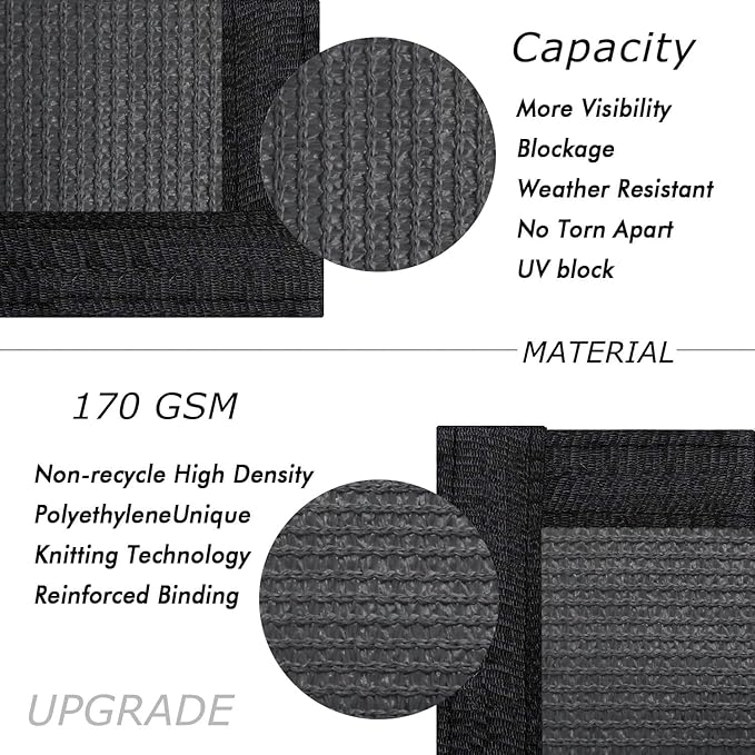 UPGRADE Privacy Fence Screen 4'x34' Dark Grey Outdoor 90% Visibility Blockage 170 GSM Mesh Shade Cover Panels for Backyard,Balcony,Home Decoration with Zip Ties,Customized Avaliable