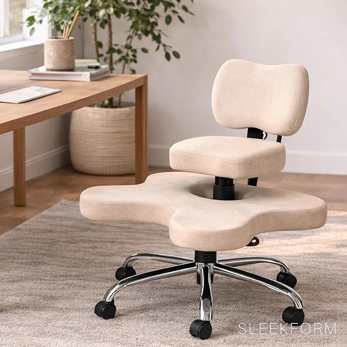 Sleekform Cross Legged Office Chair with Wheels, Meditation Desk Chair Adjustable Height - Great for Yoga, Criss Cross Lounging, Comfy ADHD Seat for Adults & Ergonomic Kneeling at Home Office Desk