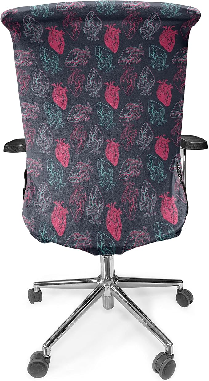 Ambesonne Human Anatomy Office Chair Cover, Anatomical Heart Analogy Veins Stems Palpitating Organ Sketch, Stretchable Decorative Universal Size High Back Printed Slipcover, Pink Charcoal
