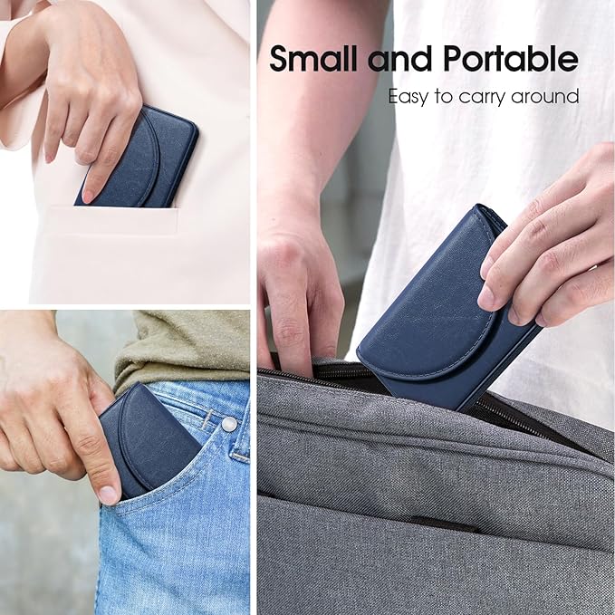 MaxGear Business Card Holder Case, PU Leather Business Card Case for Purse, Pocket Travel Name Card Holder Wallet for Men or Women Gift, Portable Magnetic Business Card Carrier, Slim & Stylish, Navy